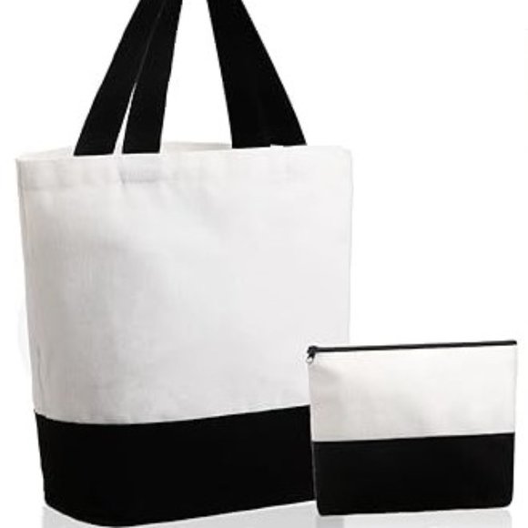 LEIFIDE Canvas Tote Bag and Makeup Bag 2 Piece Set New - Picture 1 of 2